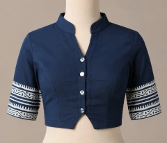Indigo Cotton Sleeves Design Blouse